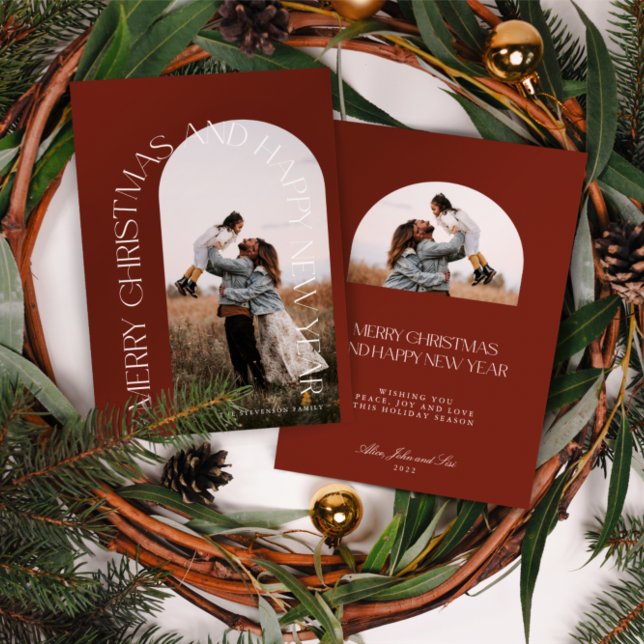 Cartão De Festividades Arco Vermelho Mínimo Moderno 2 Foto Feliz Natal H (Criador carregado)