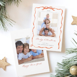 Cartão De Festividades Arco Wavy Red Ribbon Quadro 2 Foto Natal