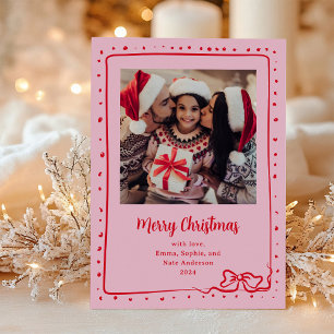 Cartão De Festividades Arco Whimsical Foto Feliz Natal Rosa e Vermelho