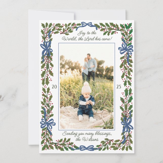 Cartão De Festividades Arcos azuis e Natal de Holly Garland (Frente)