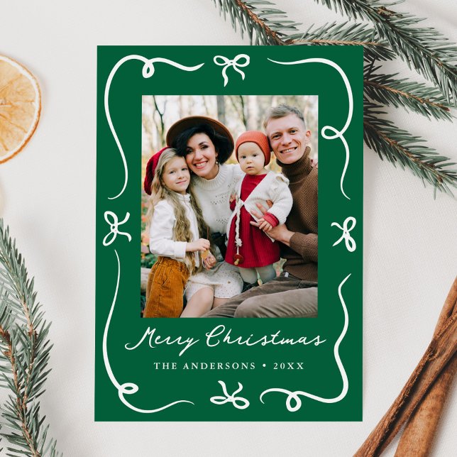 Cartão De Festividades Arcos de mão branca Natal Verde 2 Foto (Criador carregado)