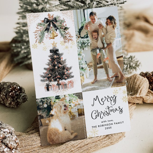 Cartão De Festividades Arcos Negros e Dourados Elegantes Feliz Natal 2 Fo (Criador carregado)