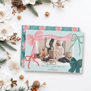 Cartão De Festividades Arcos Vermelhos do Coquette Core Foto de Natal Ver
