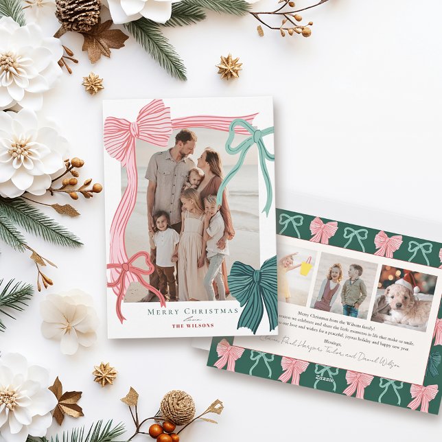 Cartão De Festividades Arcos Vermelhos e Verdes 4 Fotos Natal (Criador carregado)