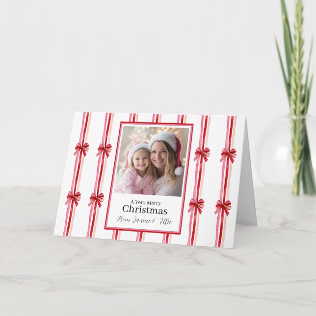 Cartão De Festividades Arcos Vermelhos Rosa Foto Natal (Frente)
