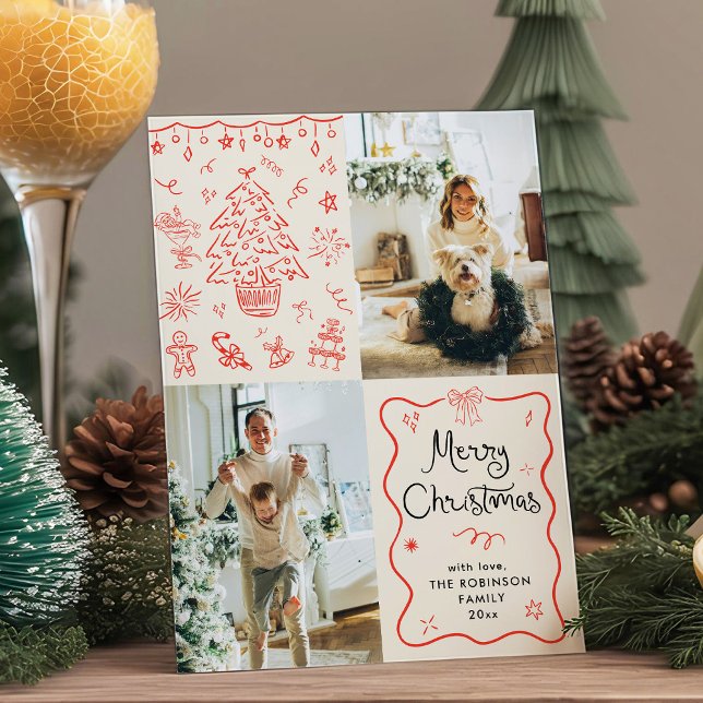 Cartão De Festividades Arcos Wavy Frame Coquette Feliz Natal 2 Foto (Criador carregado)