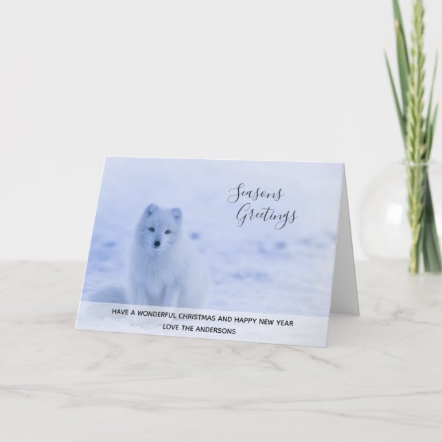 Cartão De Festividades Arctic Fox Winter Snow Xmas Photo Personalized (Frente)