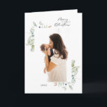 Cartão De Festividades Arctic Winter Botanical Frame 4 Photo<br><div class="desc">Elegant watercolor arctic winter botanical frame,  holiday photo card. Single front photo,  elegant "Merry Christmas" script in grey with template line for year. Inside features,  3-photo collage with winter botanical foliage and berry frame,  template space for your message and names.</div>