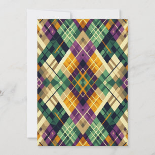 Cartão De Festividades Argyle Mardi Gras verde-roxo amarelo
