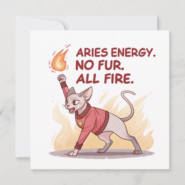 Cartão De Festividades Aries Energy Sphynx Cat Fire Illustration (Frente)