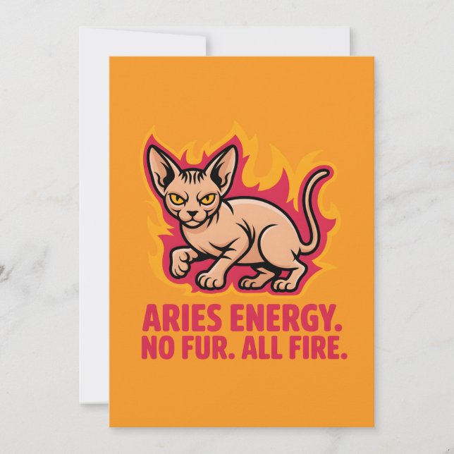 Cartão De Festividades Aries Energy Sphynx Cat Fire Illustration (Frente)