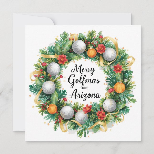 Cartão De Festividades Arizona Golf Christmas Greeting with Golf Wreath  (Frente)