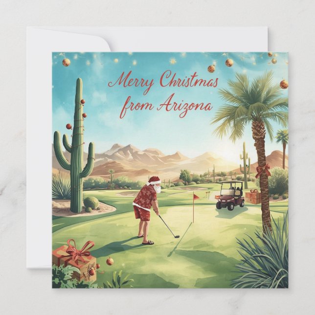 Cartão De Festividades Arizona Golf Christmas in Arizona   Santa Claus (Frente)