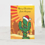 Cartão De Festividades Arizona Saguaro Cactus  Christmas<br><div class="desc">Cute little Saguaro cactus in the desert wearing a Christmas hat and Christmas lights</div>