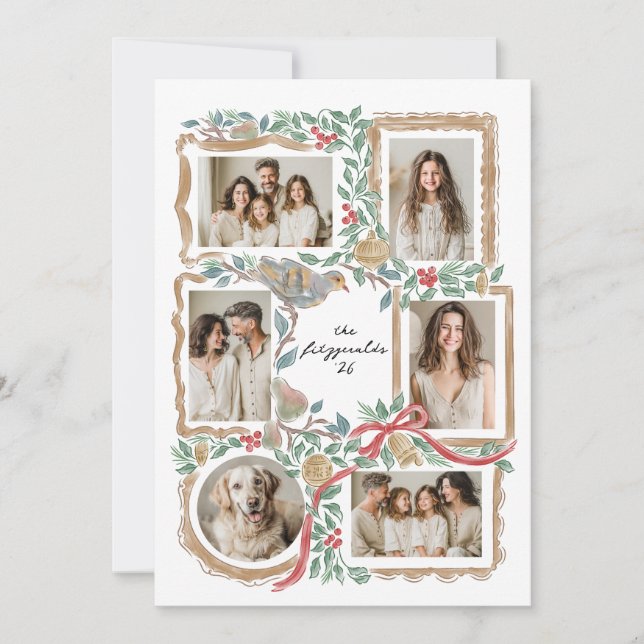 Cartão De Festividades armações de natal e colagem botânica (Frente)