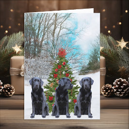 Cartão De Festividades Around the Tree - Black Labrador