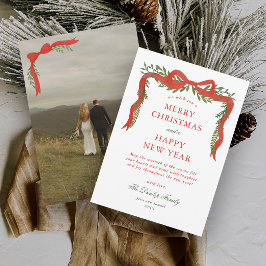 Cartão De Festividades Arranjo de Natal com Laço de Fita Vermelha