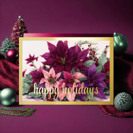 Cartão De Festividades Arranjo de Poinsettia Arte em Borgonha Roxo Pêsseg