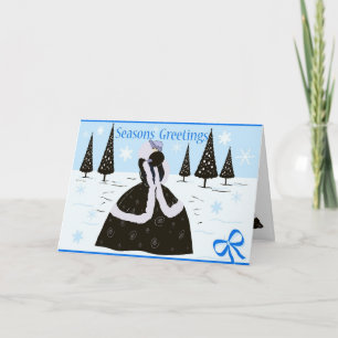 Cartão De Festividades Art Deco Christmas girl in blue