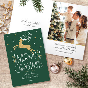Cartão De Festividades Art Deco Christmas Reindeer Photo Green
