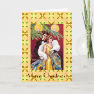 Cartão De Festividades Art Deco Couple Merry Christmas Card