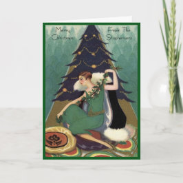Cartão De Festividades Art Deco Fashion Christmas Tree Retro Blank Inside