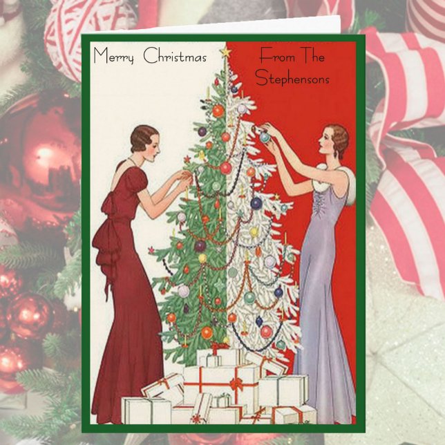 Cartão De Festividades Art Deco Fashion Christmas Tree Retro Blank Inside (Criador carregado)