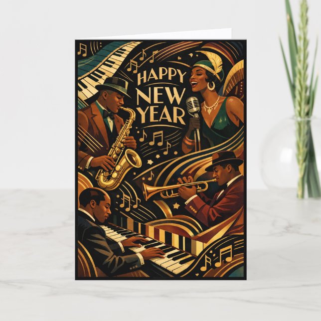 Cartão De Festividades Art Deco Jazz Music Happy New Year (Frente)