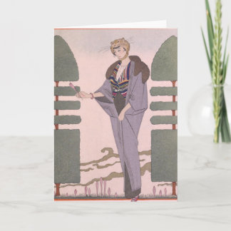 Cartão De Festividades Art Deco Lady - ao lado da planta aparada.