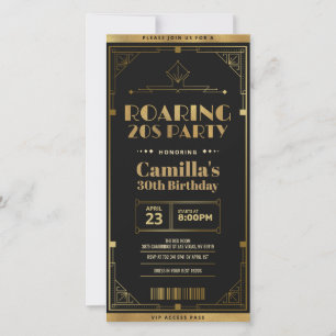 Cartão De Festividades Art Deco Roaring 20s Ticket Invitation