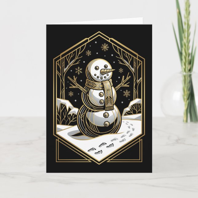 Cartão De Festividades Art Deco Snowman Christmas Card (Frente)