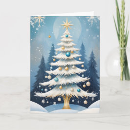 Cartão De Festividades Art Deco White Christmas Tree Ouro Metal Stem