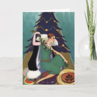 Cartão De Festividades Art Deco Xmas, Pascaline em Teal, Dourado e Marinh