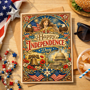 Cartão De Festividades Art Nouveau Americano Patriótico