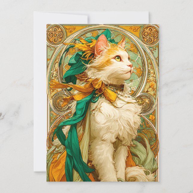Cartão De Festividades Art Nouveau Cat (Frente)
