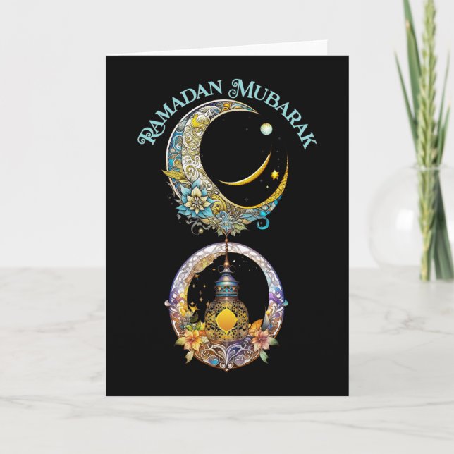 Cartão De Festividades Art Nouveau Ramadan Moon e Lanterna (Frente)