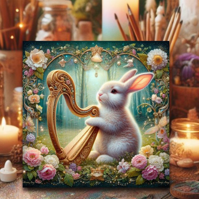 Cartão De Festividades Art Nouveau Woodland Música Bunny Páscoa (Criador carregado)