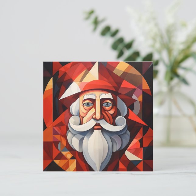 Cartão De Festividades Arte abstrata do Papai Noel (Em pé/Frente)