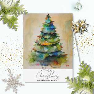 Cartão De Festividades Arte Artística Árvore de Natal Aquarela Festiva 
