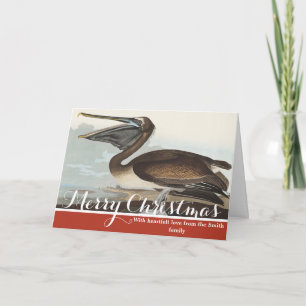 Cartão De Festividades Arte Avícola Costeira Vintage Audubon Pelicano Mar