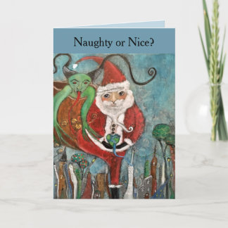 Cartão De Festividades Arte Caprichosa de Natal Travesso ou Bonzinho 