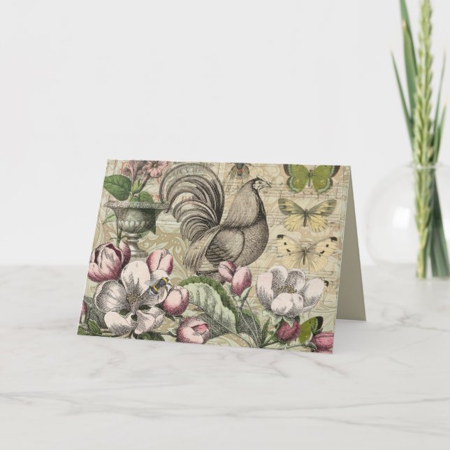 Cartão De Festividades Arte da Flor do Jardim Rooster (Frente)