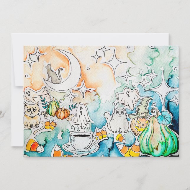 Cartão De Festividades Arte da Kitty no Halloween (Frente)