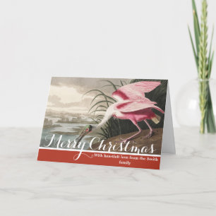 Cartão De Festividades Arte de Ave Colhereiro Rosa Vintage Audubon