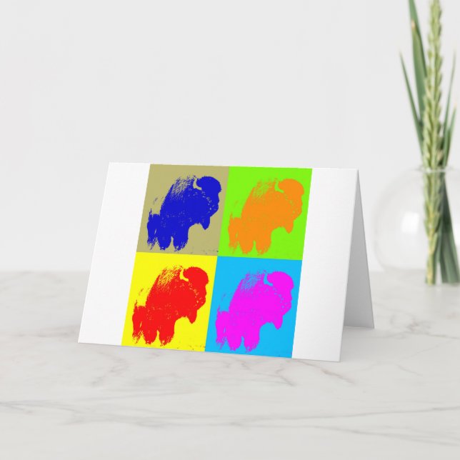Cartão De Festividades Arte de Bisonho Búfalo em Pop Art Retro (Frente)