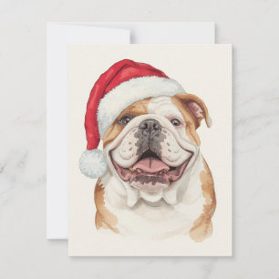 Cartão De Festividades Arte de Bulldog Feliz com Chapéu de Papai Noel em 