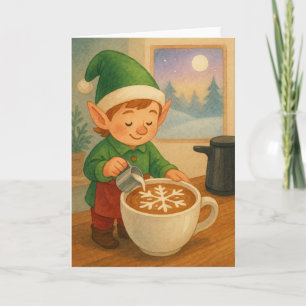 Cartão De Festividades Arte de Café com Elfo