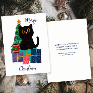 Cartão De Festividades Arte de Café Gato Preto Fofo Natal Festivo