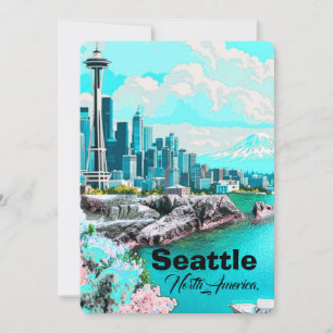 Cartão De Festividades Arte de cartão-postal de viagem de Seattle, Silhue