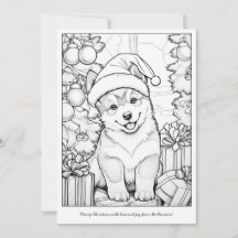 Arte de Colorir Árvore de Natal com Cachorro Fofo